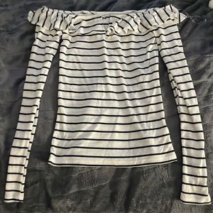 Aeropostal off shoulder white and black striped shirt.